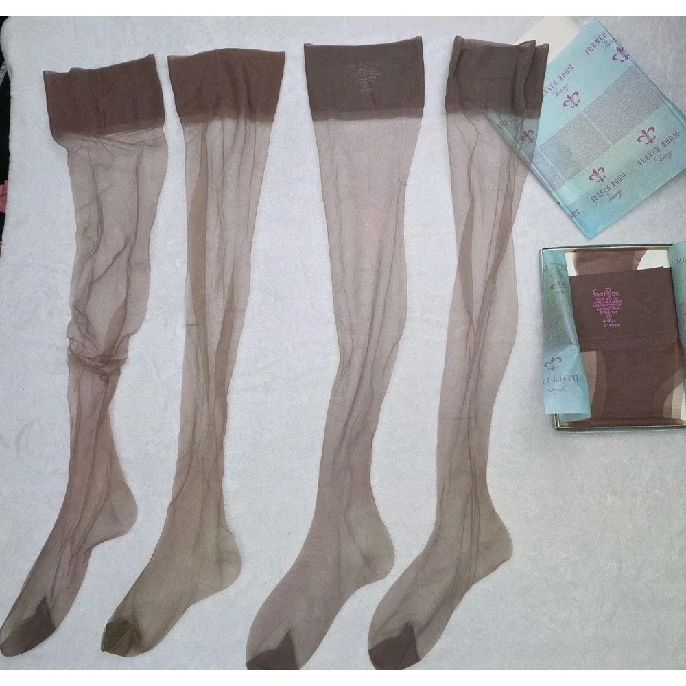 Vtg French Room Super Sheer Sandal Foot STANZA Garter Nylon Stockings Size 9 M